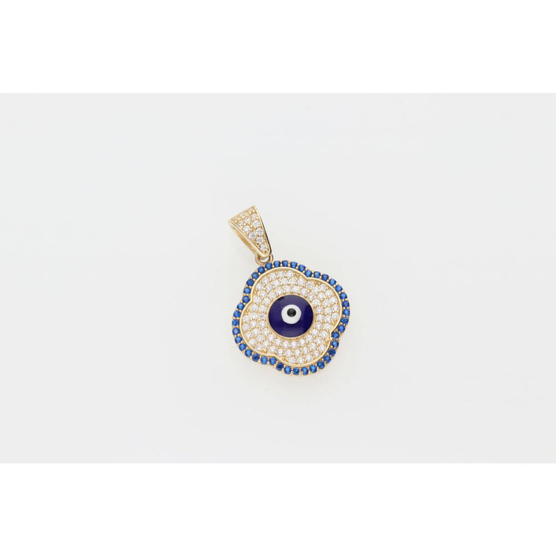 14k Gold & CZ Evil Eye Clover Small Women Charm
