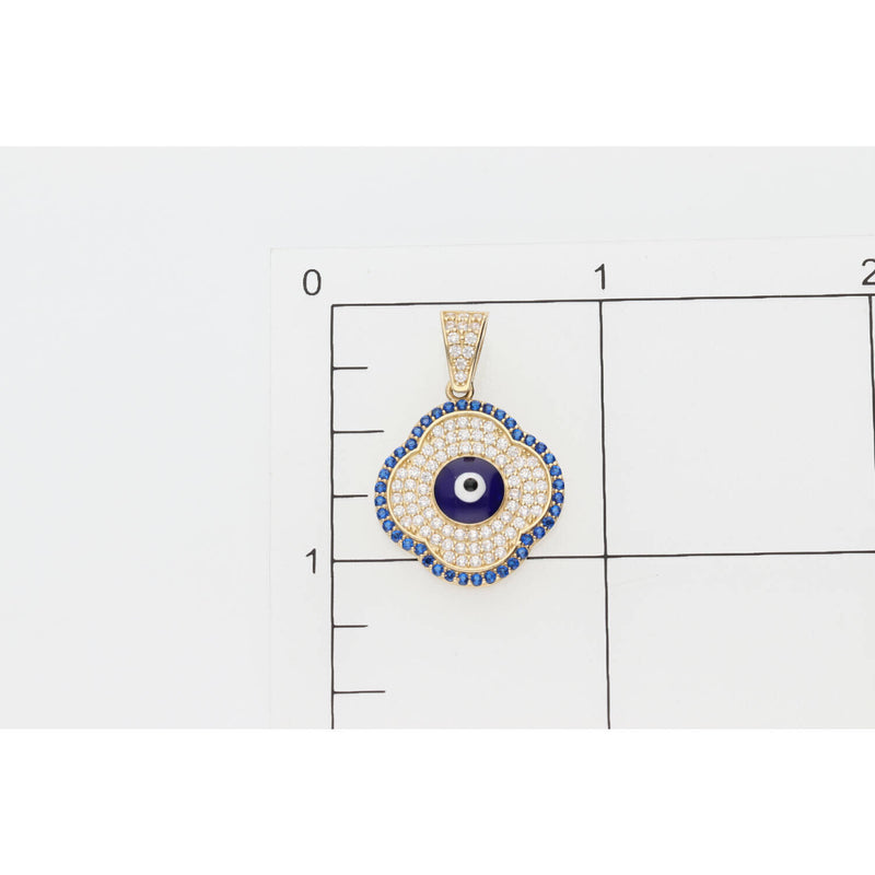 14k Gold & CZ Evil Eye Clover Small Women Charm
