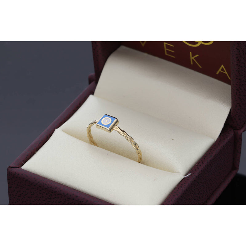 14K Gold Square Eye Ring