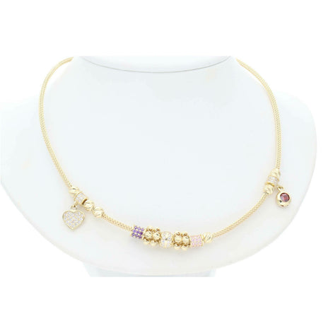 14K G Cz Heart Red Stne Snke Ncklace 1.5x18