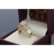 Close-up of an elegant 14K yellow gold anniversary ring with a high-polish finish and brilliant CZ stones