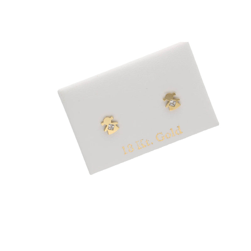 18K Gold & CZ Girl Earrings W:0.4g