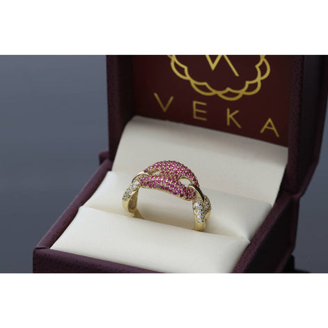 14 Karat Gold & Red CZ Puffed Mariner Link Ring