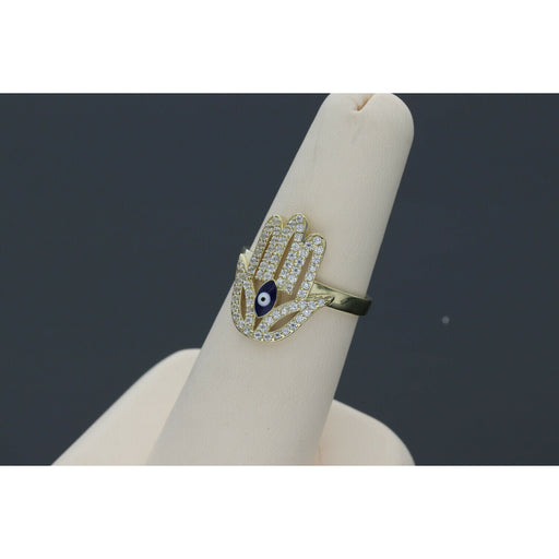 10K Gold & Cz Hamsa Blue Eye Ring
