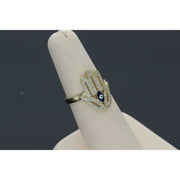 Gold & Cz Hamsa Blue Eye Ring 10 Karat 