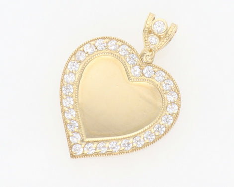 10 Karat Gold & Cz Photo Heart Medal W: 5.9