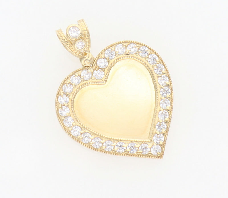 10 Karat Gold & Cz Photo Heart Medal W: 5.9