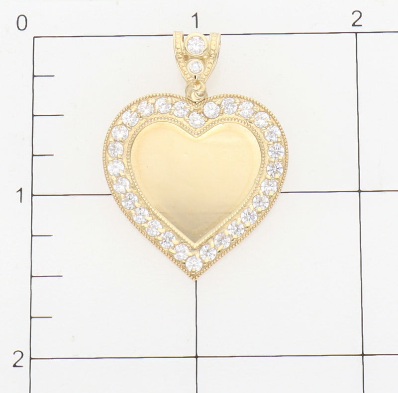 10 Karat Gold & Cz Photo Heart Medal W: 5.9