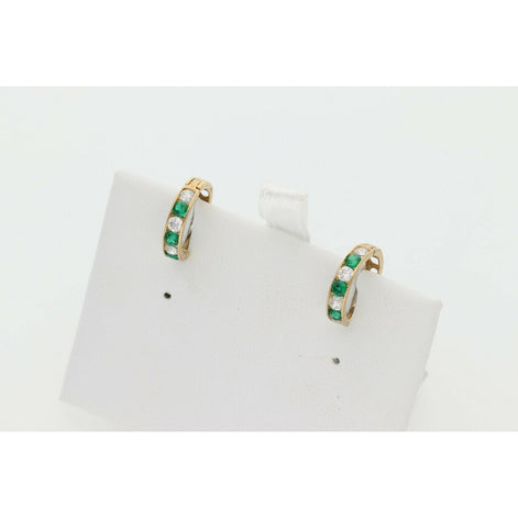 Gold Green Cz Hoop Earring