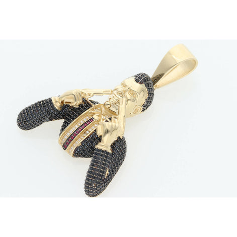 14 Karat Gold Cz Guy With two Pistol Charm