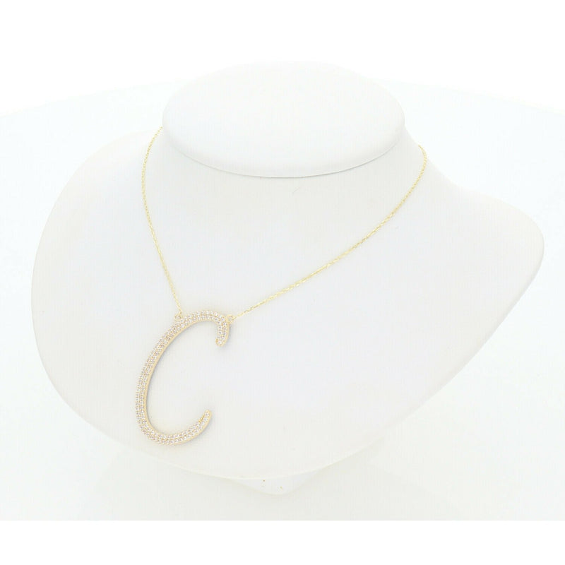 14KGld &Cz Blck Wht Lttr "C" Rolo Nck 1mm x 16" W:4.0 ~