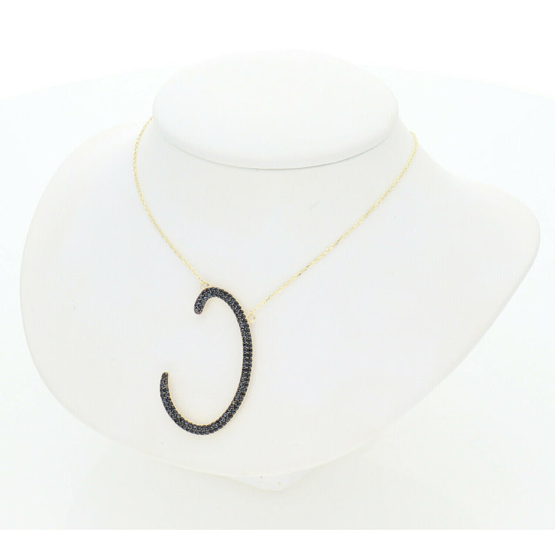 14KGld &Cz Blck Wht Lttr "C" Rolo Nck 1mm x 16" W:4.0 ~
