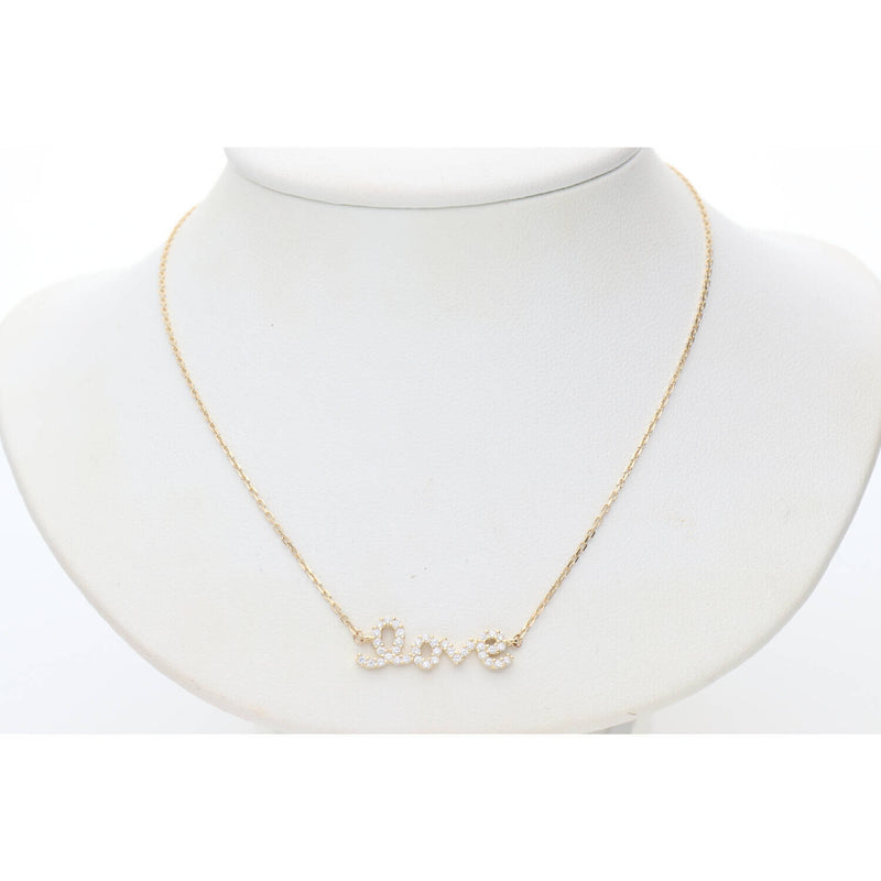 14K Gold & cz Rolo " Love " Necklace 1x17 W:2