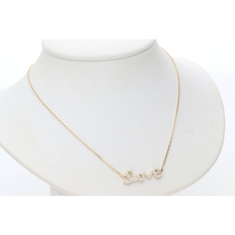 14K Gold & cz Rolo " Love " Necklace 1x17 W:2