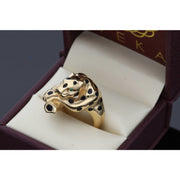 The 14k yellow gold panther ring presented inside a luxury burgundy VEKA Jewelry gift box, ready for gifting