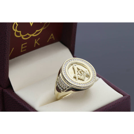 Gold Cubic Zirconia Masonic Ring