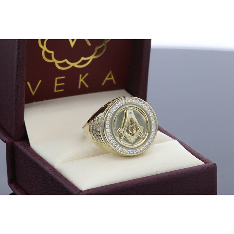 Gold CZ Masonic Ring