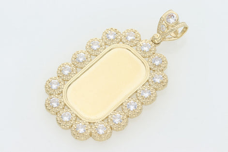 10K Gold & Cz Textured Dog Tag Charm W: 11.6