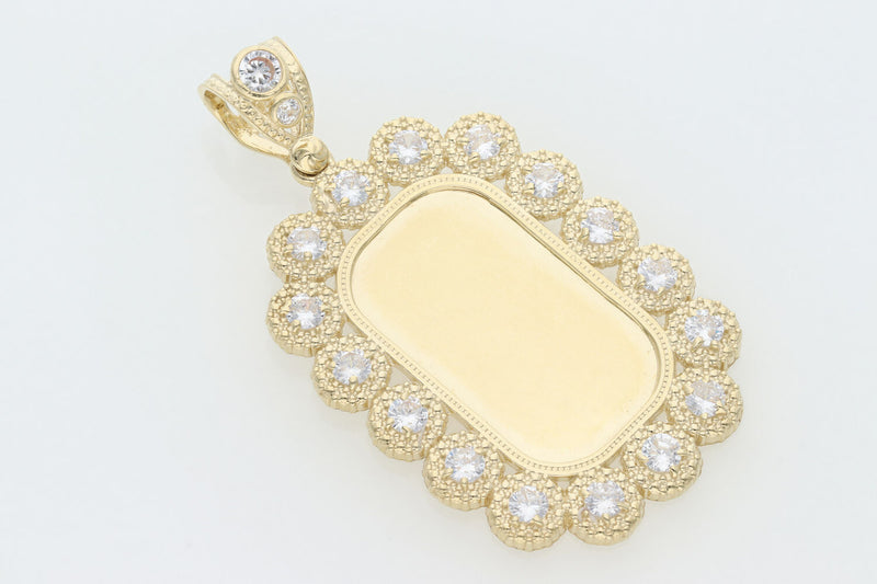 10K Gold & Cz Textured Dog Tag Charm W: 11.6