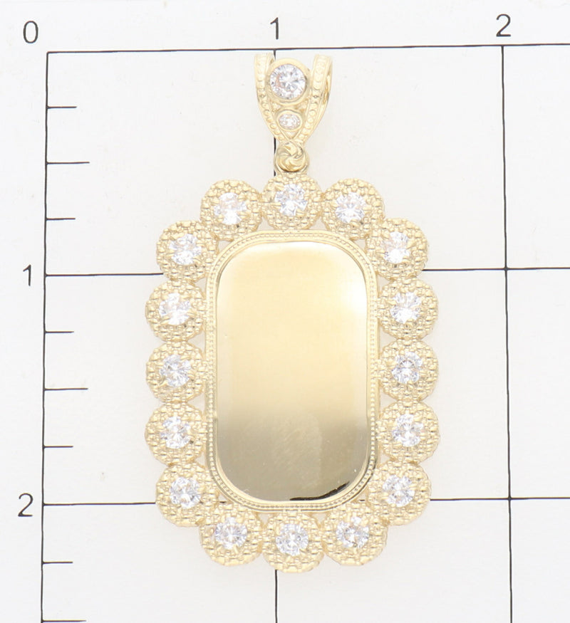10K Gold & Cz Textured Dog Tag Charm W: 11.6