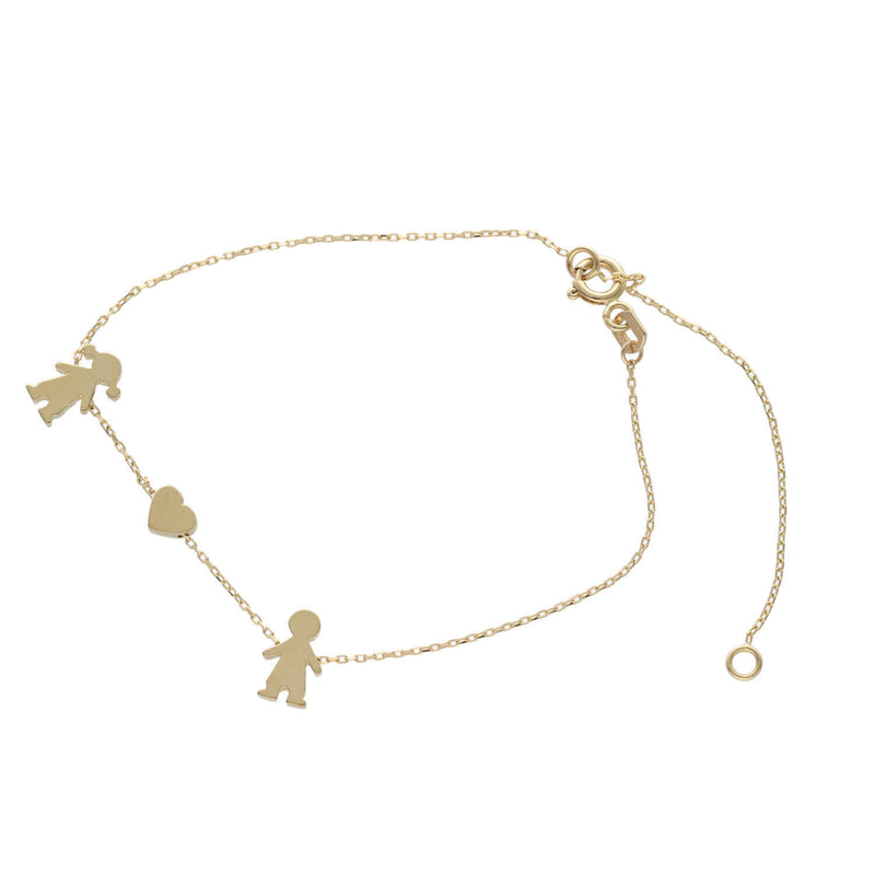 14K Gold  Bracelet - Girl & Boy + Heart Charm 1 x 6"- 8" W:2