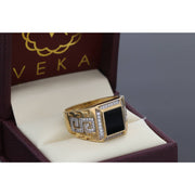 Gold CZ Onyx Maze Squarer Ring 14 Karat 