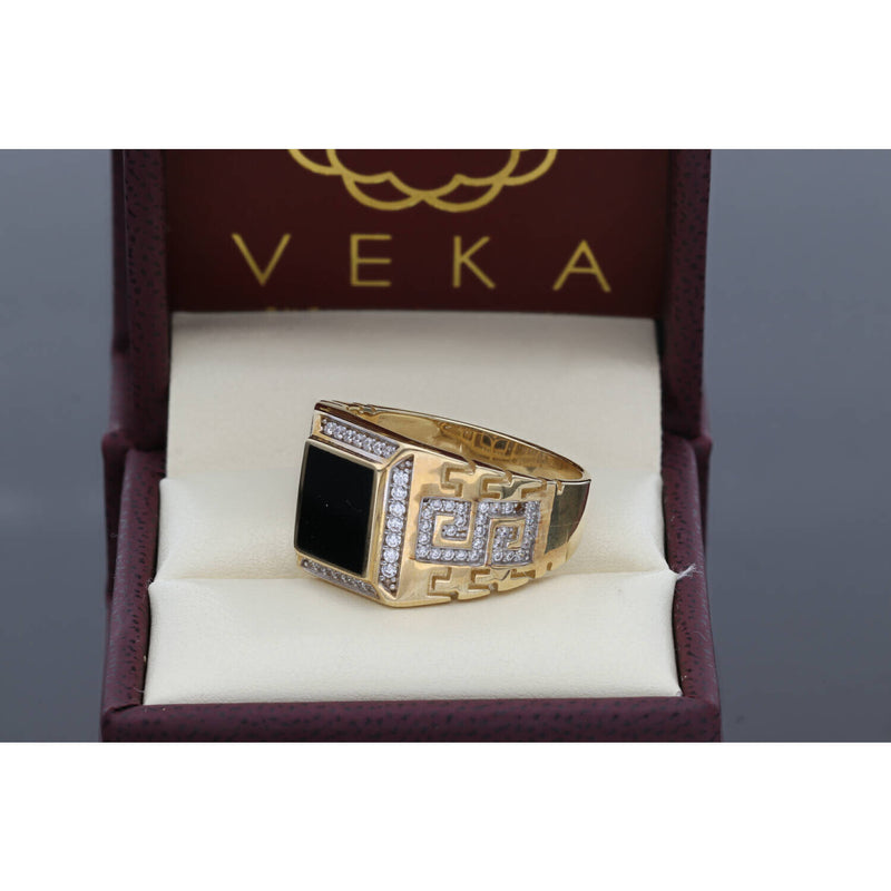 14K Gold CZ Onyx Maze Squarer Ring