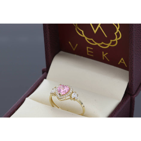 Gold & CZ Pink Heart Ring