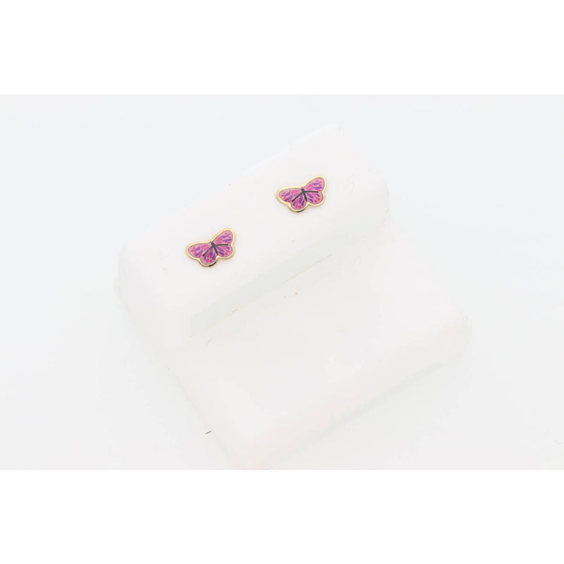 14K Gold Pink Detailed Butterfly Baby Earrings W:.4
