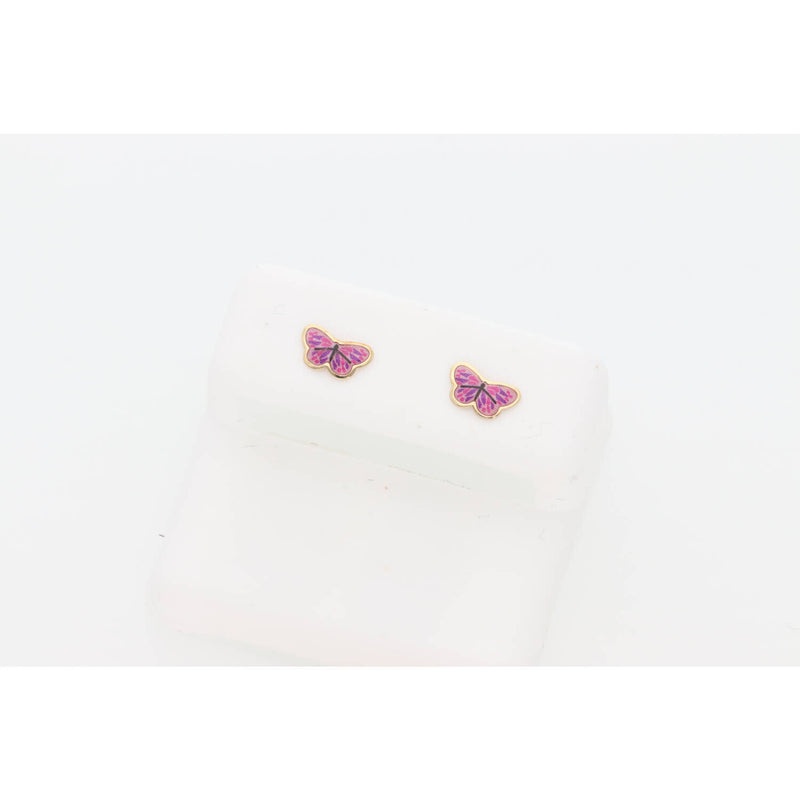 14K Gold Pink Detailed Butterfly Baby Earrings W:.4