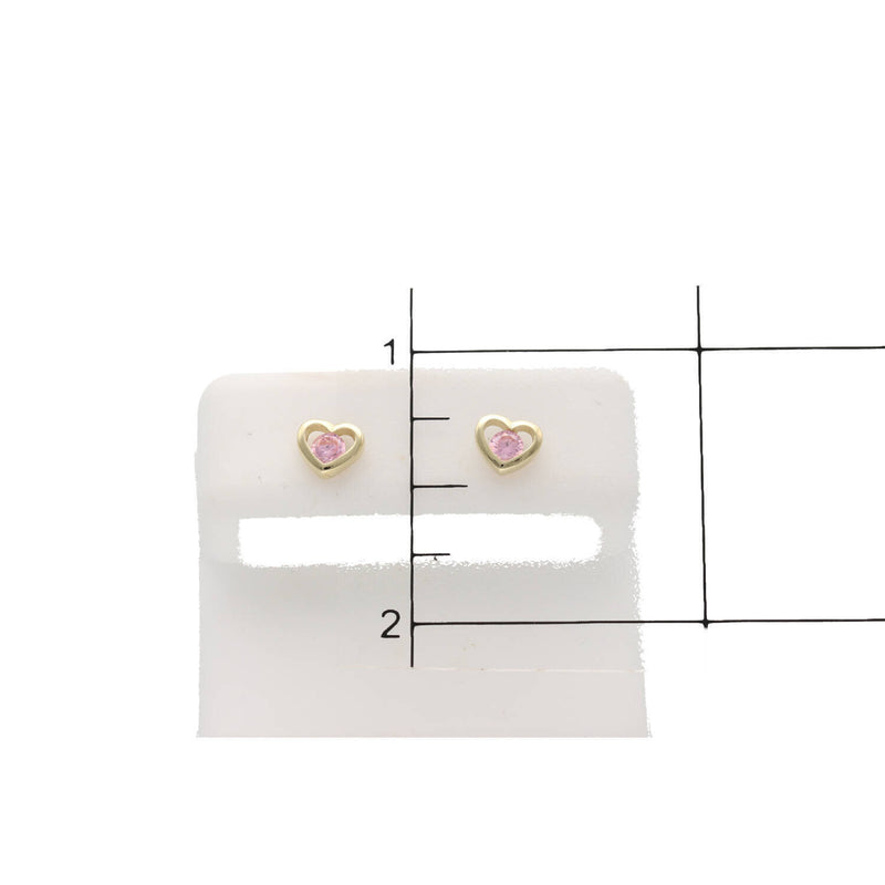 14k Gold & pink Cz Heart Stud Earr W:0.9