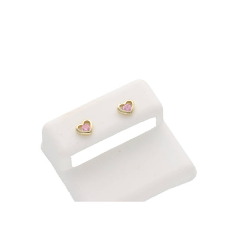 14k Gold & pink Cz Heart Stud Earr W:0.9