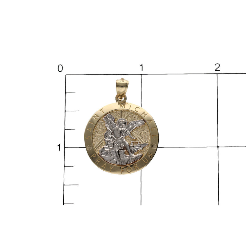 Gold Two Tone St. Michael "Pray For us" Medal 14 Karat