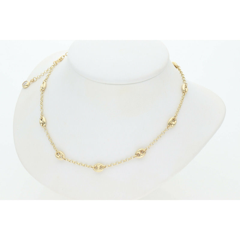 14K Gold Cz Puff Mariner Rolo Chain 4.9x16" W:6.6