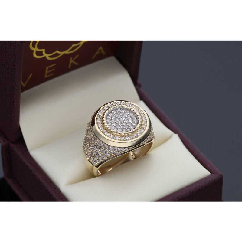 14K Gold & CZ Double Round Ring S:10 W:10.3