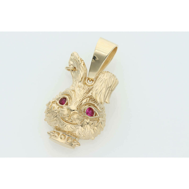 14 Karat Gold Cz Red stone Rabbit Design
