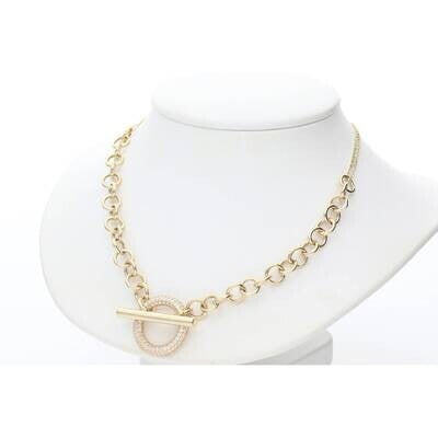 14K Gold Cz Round Rolo Necklace 6.3mm 17