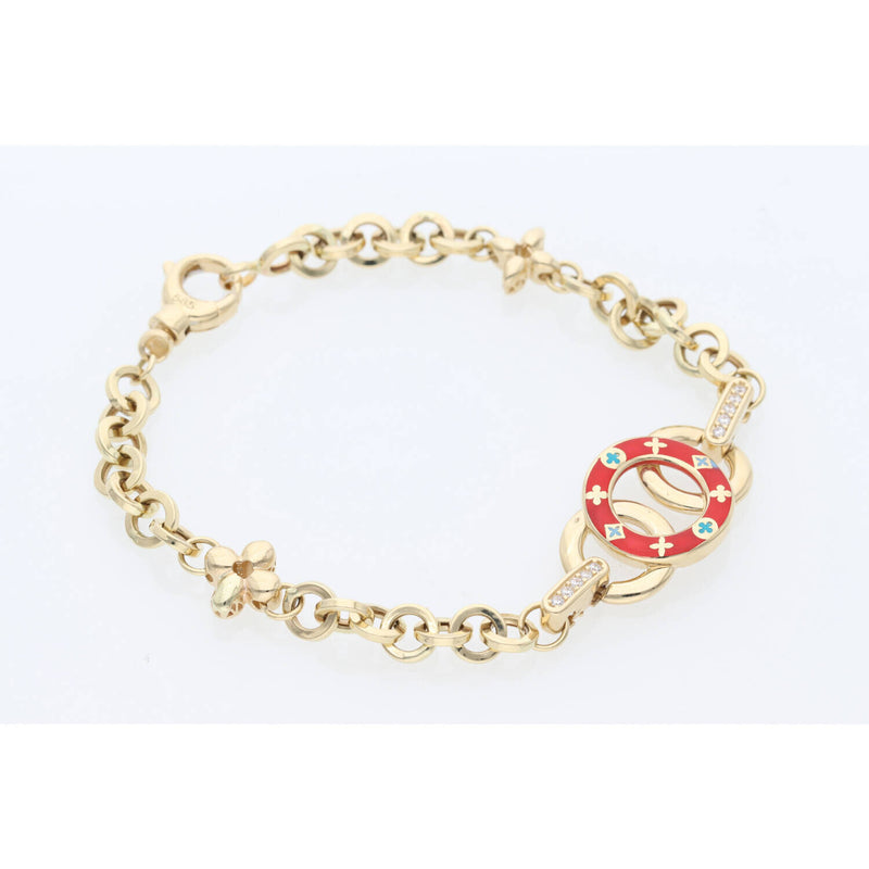 14K Gold & CZ Rolo Red hoops Brac 5.9 x 7 W:8.1