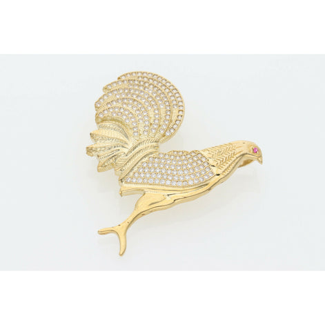 10 Karat Gold & Cz Rooster Charm W: 9.4