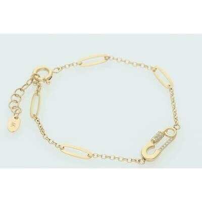 14K Gold & CZ Safety Rollo Bracelet 3.8x7.5 W:3.2