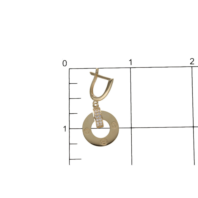 14K Gold & CZ Screw Hoops Earrings W:4.2