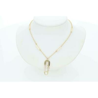 14K Gold & CZ Safety Rollo Necklace 3.8x18" W:6*
