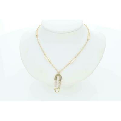 14K Gold & CZ Safety Rollo Necklace 3.8x18