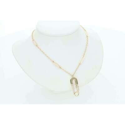 14K Gold & CZ Safety Rollo Necklace 3.8x18" W:6*