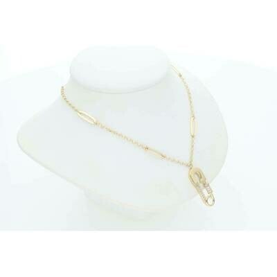 14K Gold & CZ Safety Rollo Necklace 3.8x18" W:6*