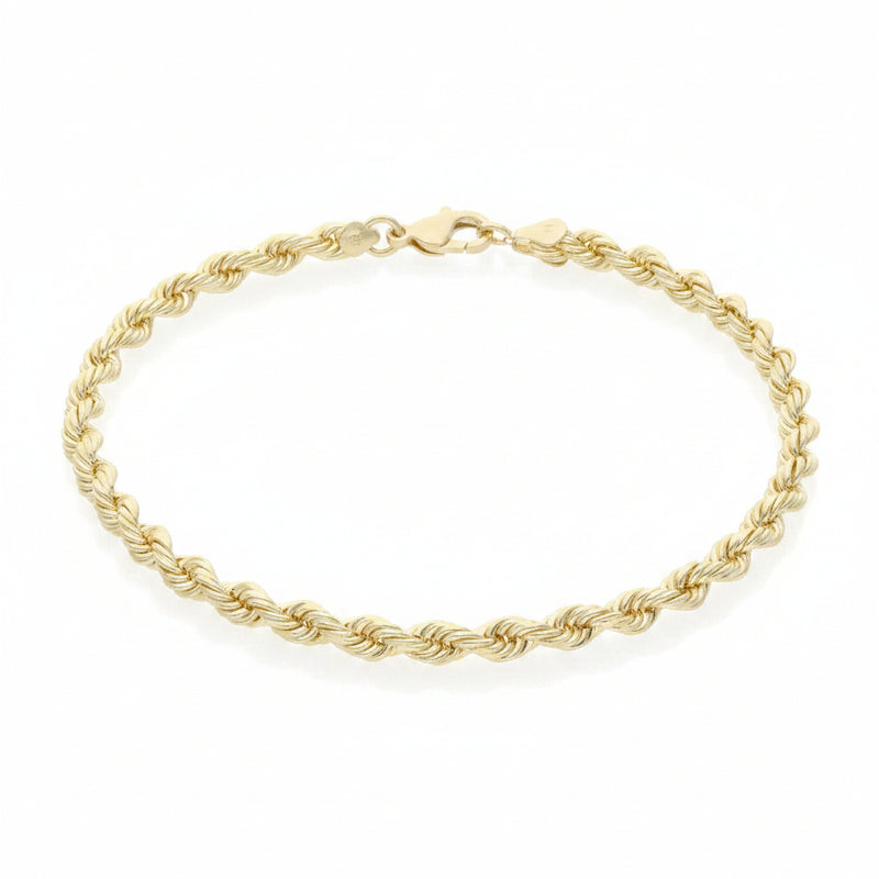 Top view of a men's 10k gold 4.5mm thick rope chain bracelet from the Veka Jewelry collection
