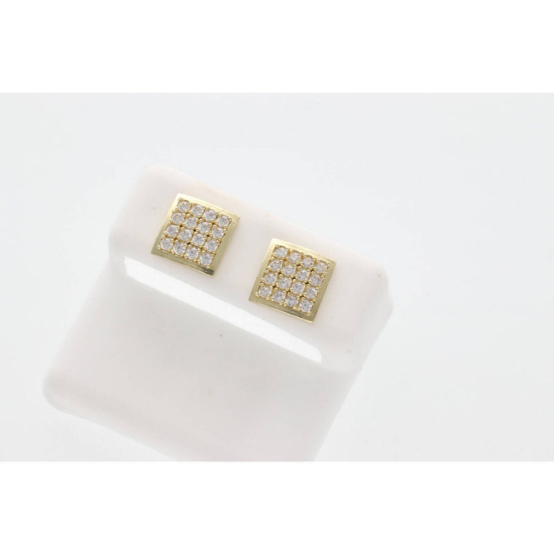 10K Gold & CZ Square Curb Stud Earr W:2.2