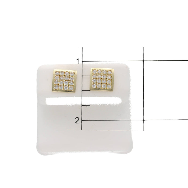 10K Gold & CZ Square Curb Stud Earr W:2.2
