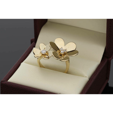 Gold 2 Flowers Open Ring