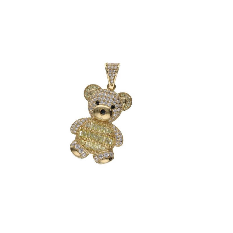 10K Gold & Baguette Cz Teddy Bear Charm W:5.4